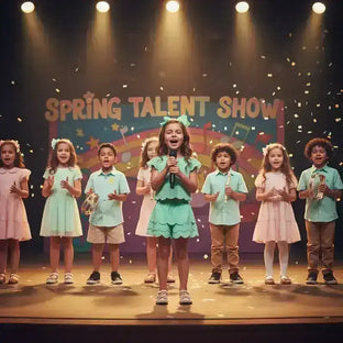 Girls performing on a school stage wearing mint green scalloped skort athletic set.