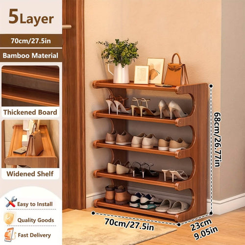 Schuhregal-Organizer aus Bambus – 5 oder 6 Ebenen, für 15–24 Paar | Platzsparendes vertikales Design