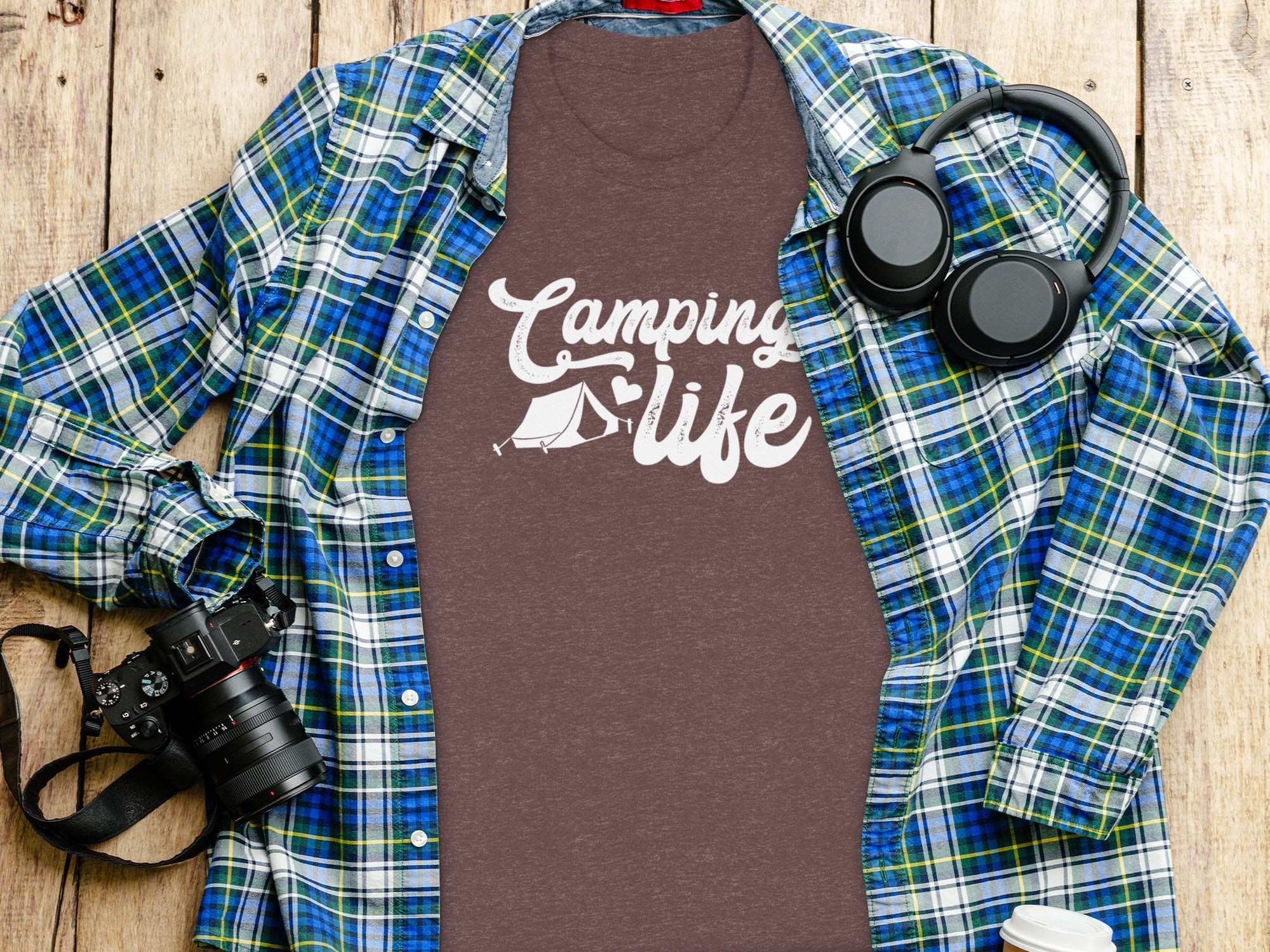 Camping Is Life with Tent & Heart Design T-Shirt