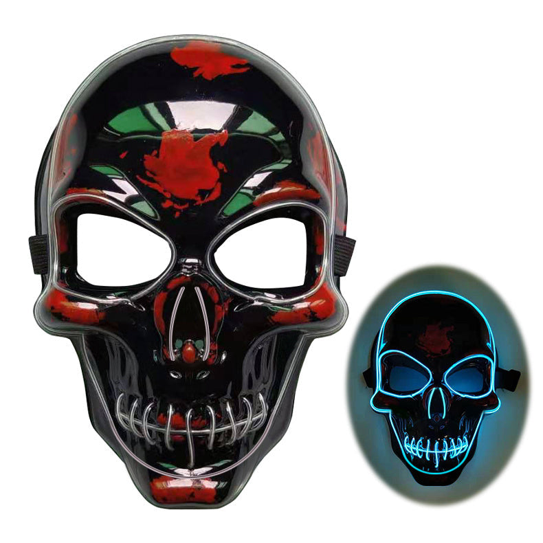 Skull mask with glowing blue light on a white background