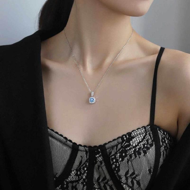 Colorful Moissanite Halo Pendant Necklace | S925 Sterling Silver | 12 Colors