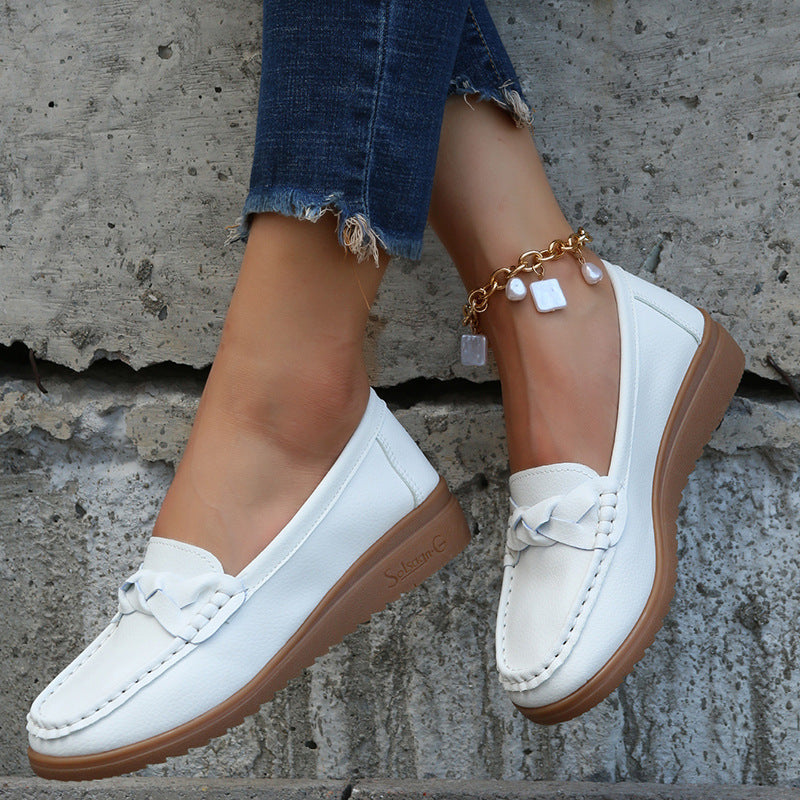 Women's Woven Flat Shoes – PU Slip-On Round-Toe Casual Flats | 5 Colors