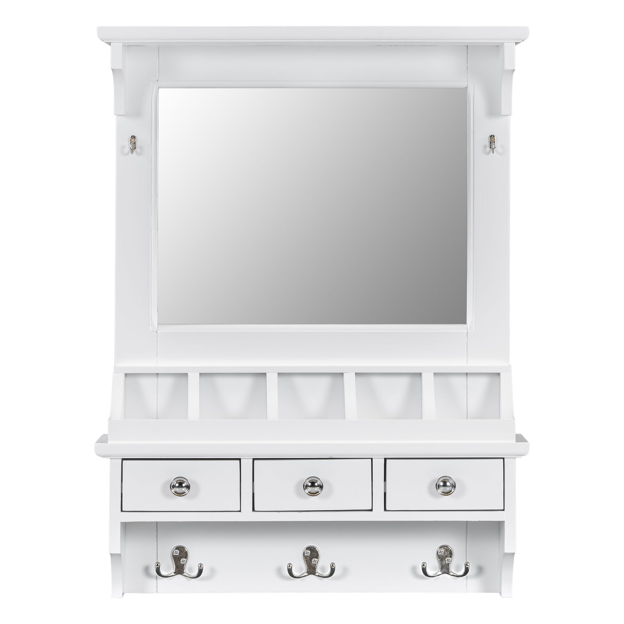 Floating Makeup Vanity with Mirror | Wall-Mounted Storage Organizer – White
