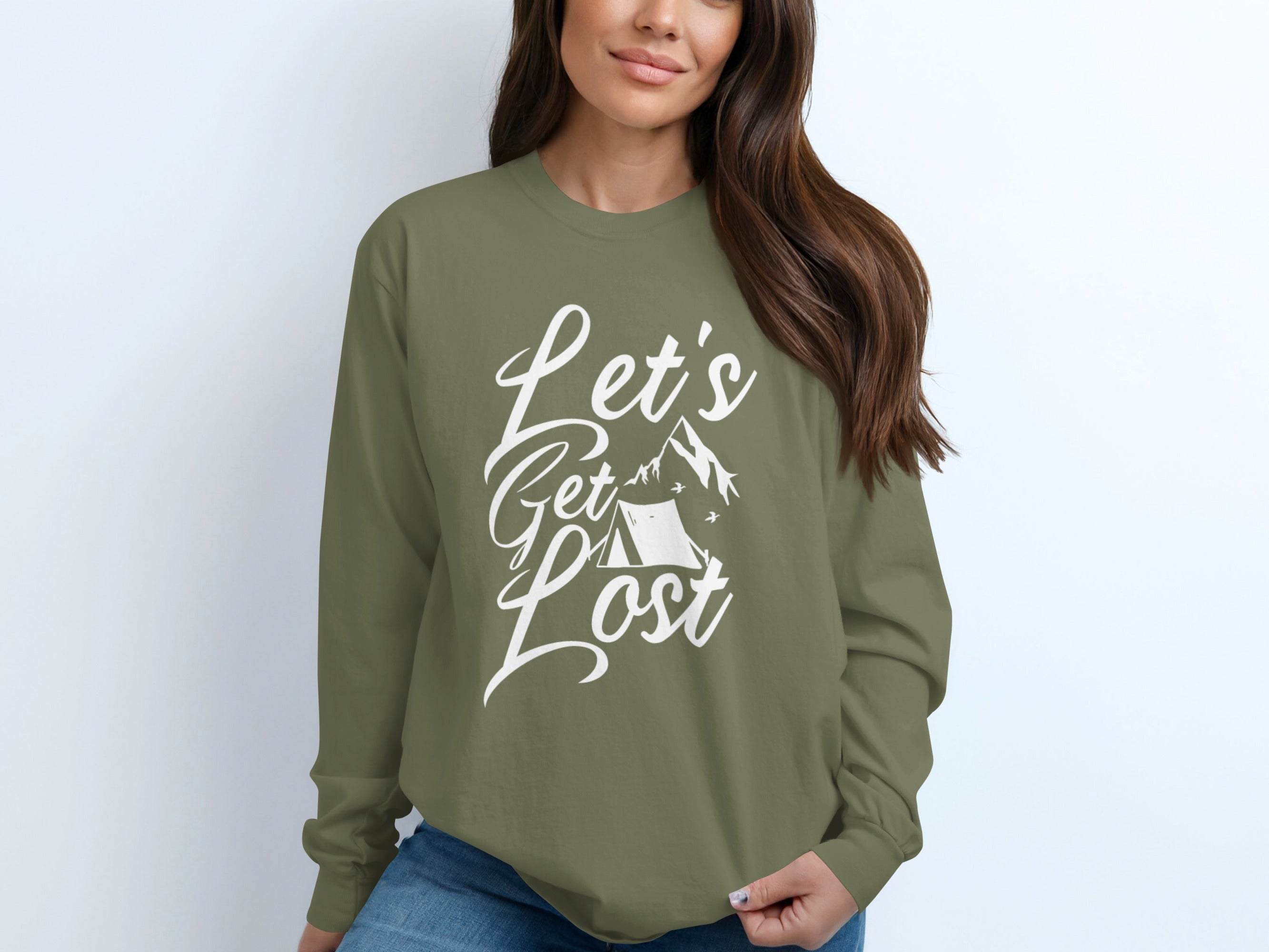 Lets Get Lost Camp Tent Design on Adventure Sweatshirt