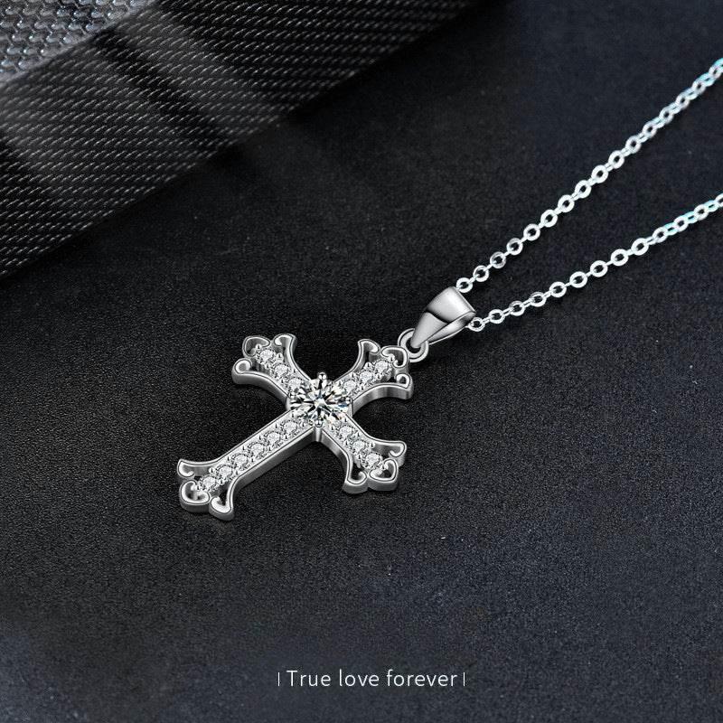 Moissanite Cross Necklace – S925 Sterling Silver | VVS1 D Color | GRA Certified