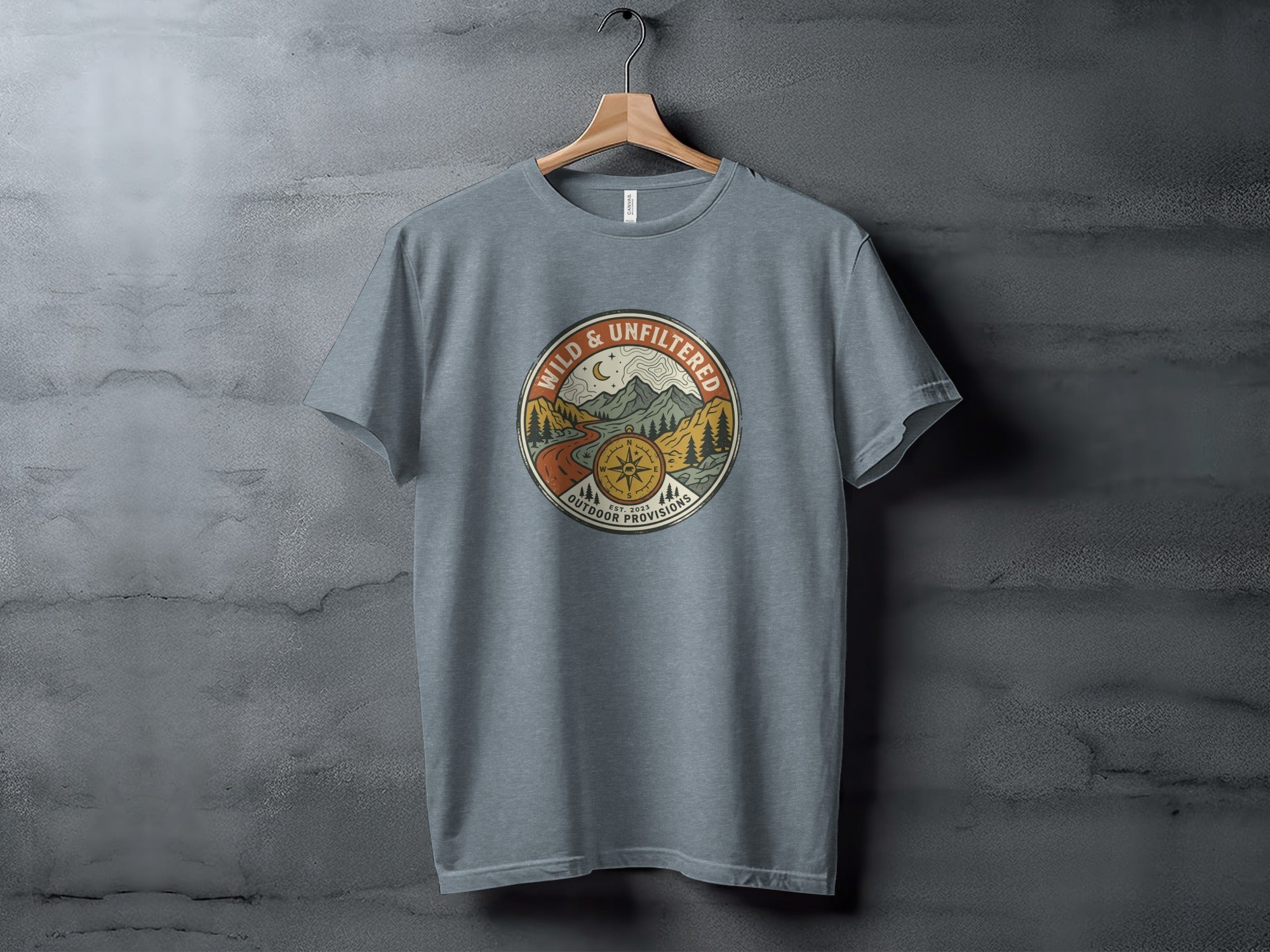 Embrace the Wild – Vintage Mountain & Compass Graphic T-Shirt