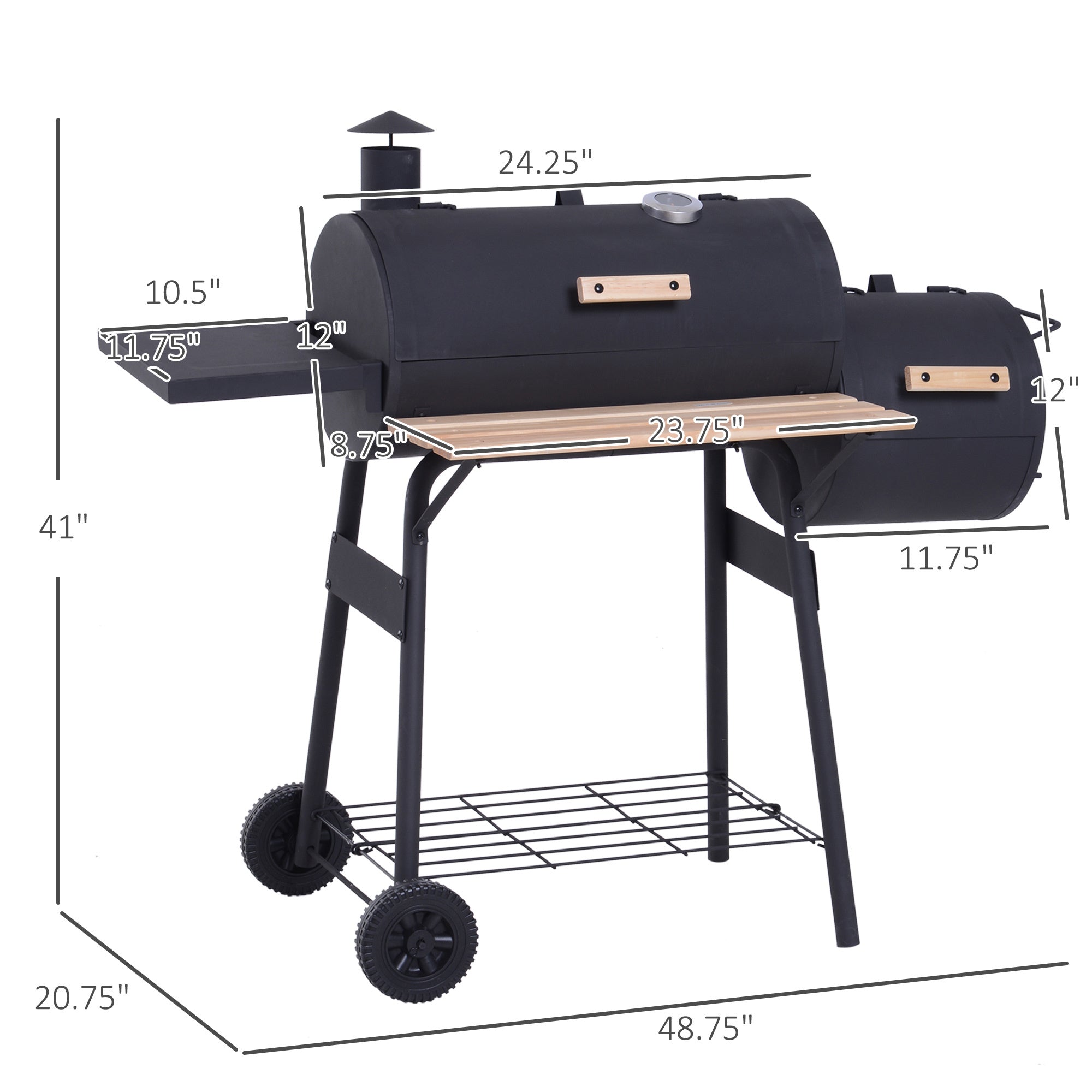 Outsunny 48-Inch Charcoal BBQ Grill & Offset Smoker Combo – Black