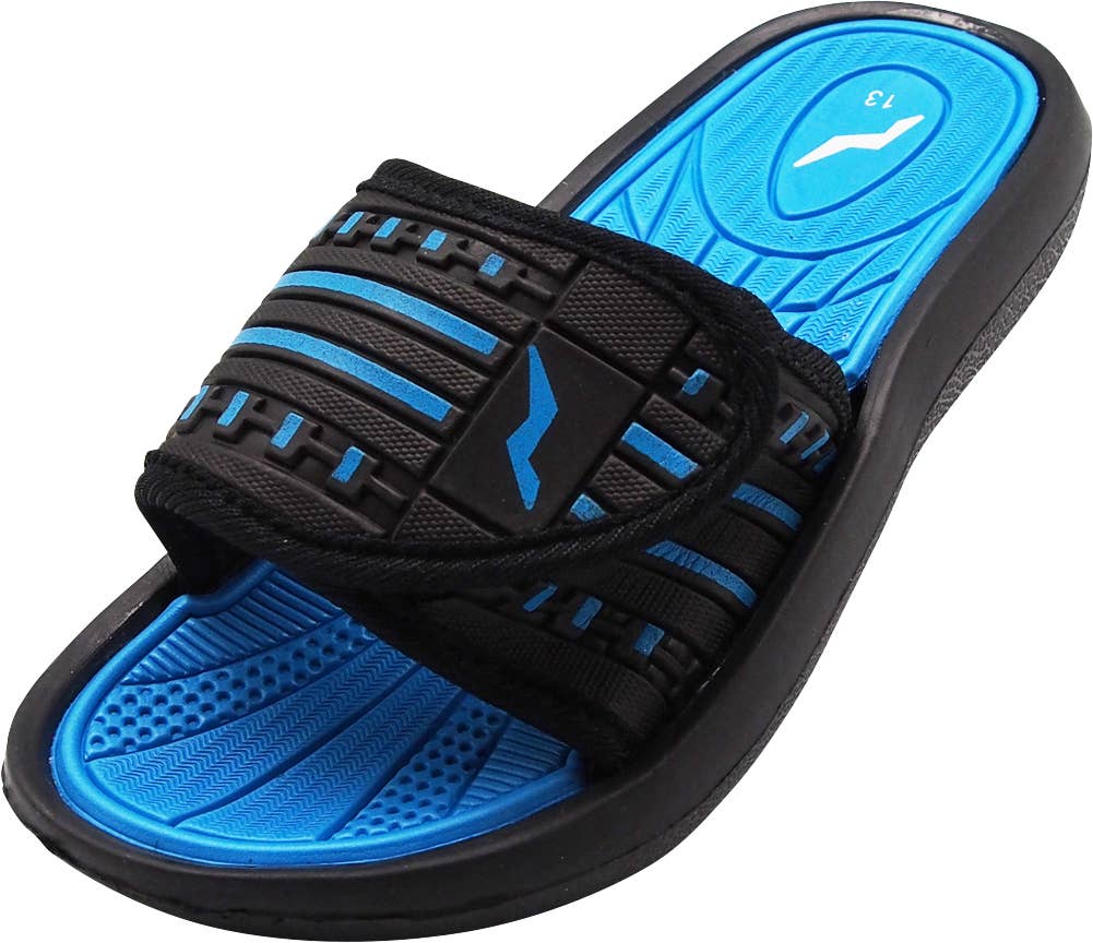 Norty Boys' Slide Sandals – Adjustable Strap Shower & Pool Sandals for Kids (#40345)