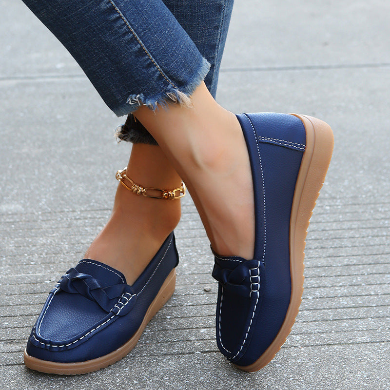 Women's Woven Flat Shoes – PU Slip-On Round-Toe Casual Flats | 5 Colors