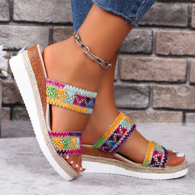 Women's Woven Wedge Sandals – Boho Ethnic Style | Sizes 36–43