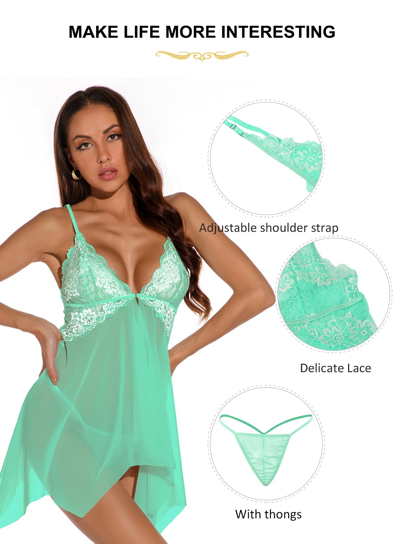 Sexy Pea Mesh Babydoll with Flyaway Lace Cup
