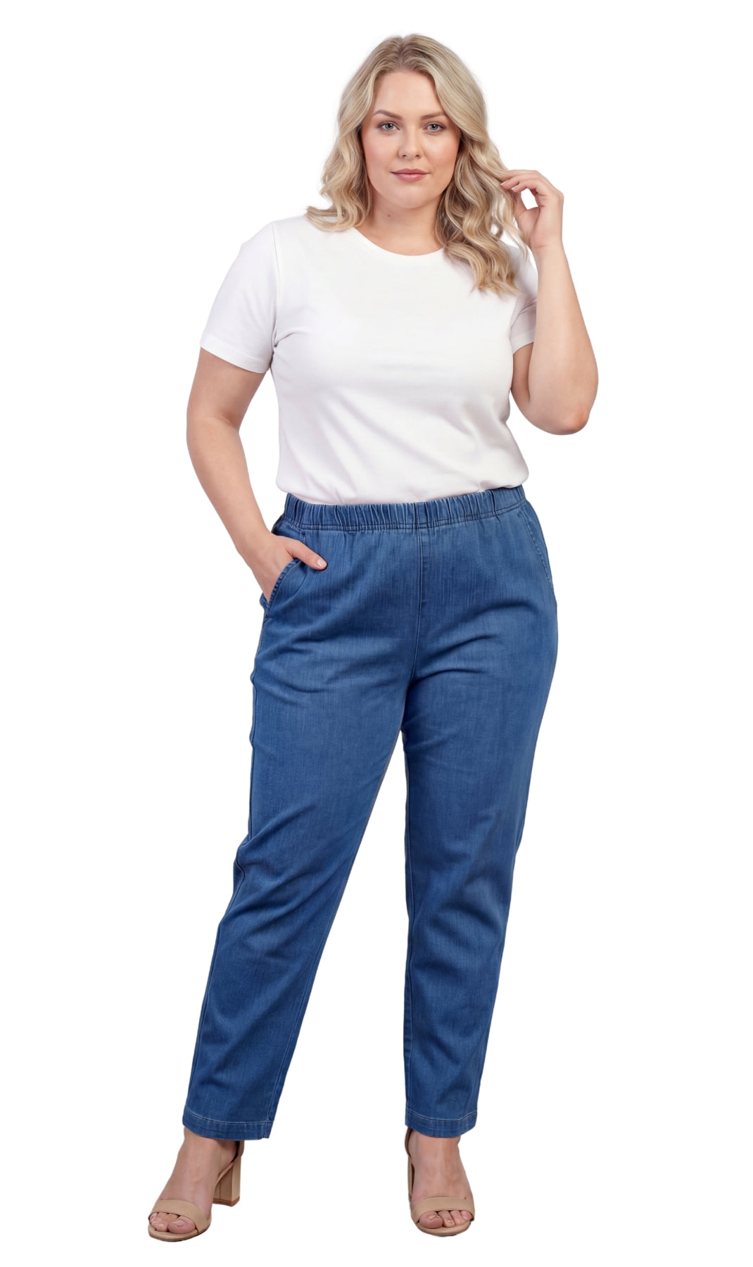 Women’s Elastic Waist Pull-On Jeans – Soft, Comfortable & Flattering Fit