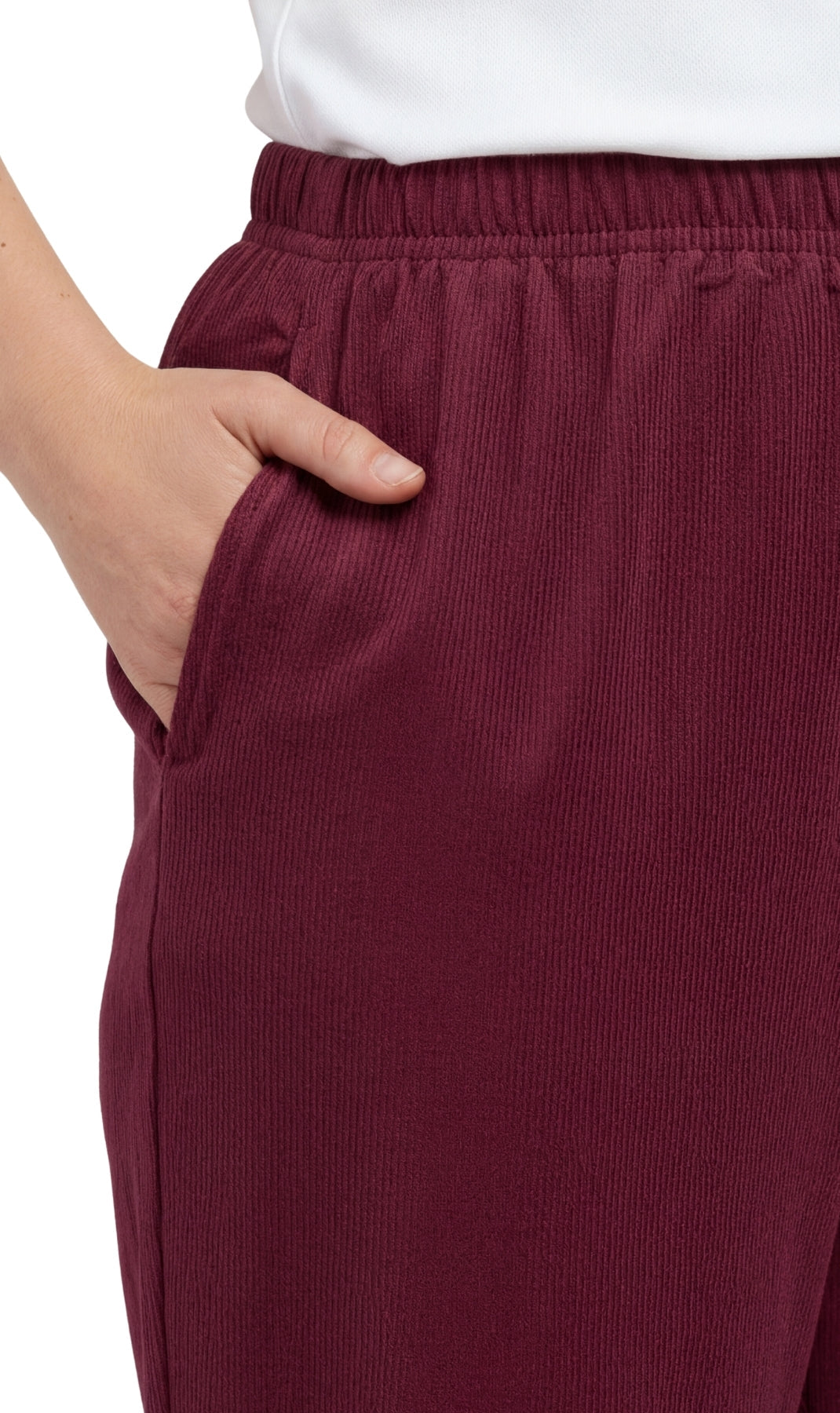 Womens Pull On Fine Wale Corduroy Pants with soft-covered elastic waist