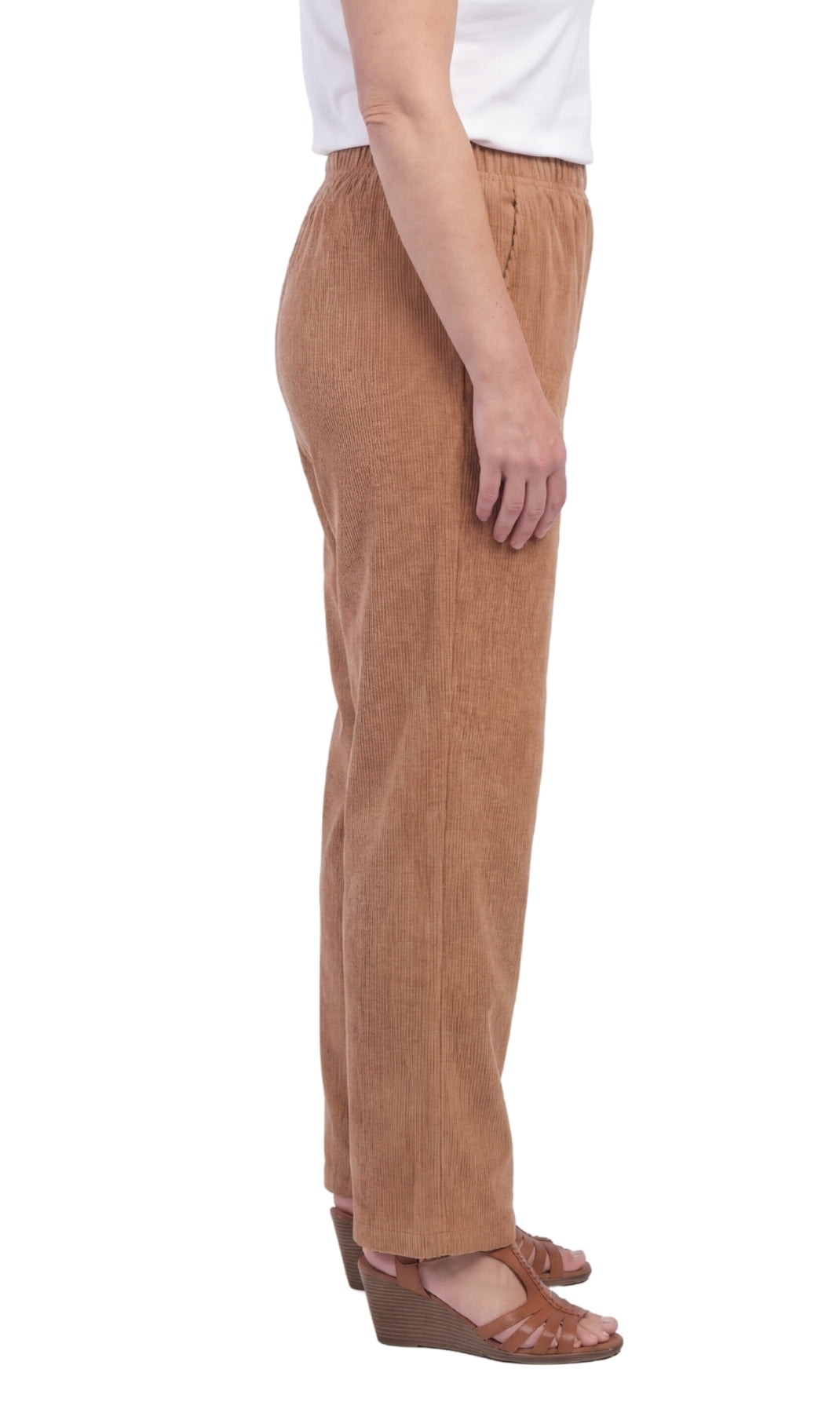 Womens Pull On Fine Wale Corduroy Pants with soft-covered elastic waist