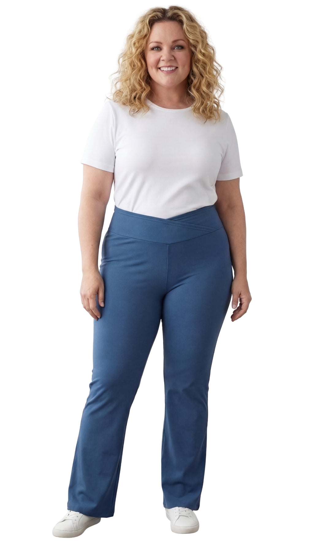 Damen-Bootcut-Leggings aus Baumwoll-Stretch – überlappende Taille, ausgestellter Saum | Größeninklusiv