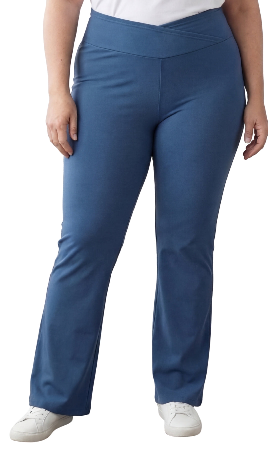 Damen-Bootcut-Leggings aus Baumwoll-Stretch – überlappende Taille, ausgestellter Saum | Größeninklusiv