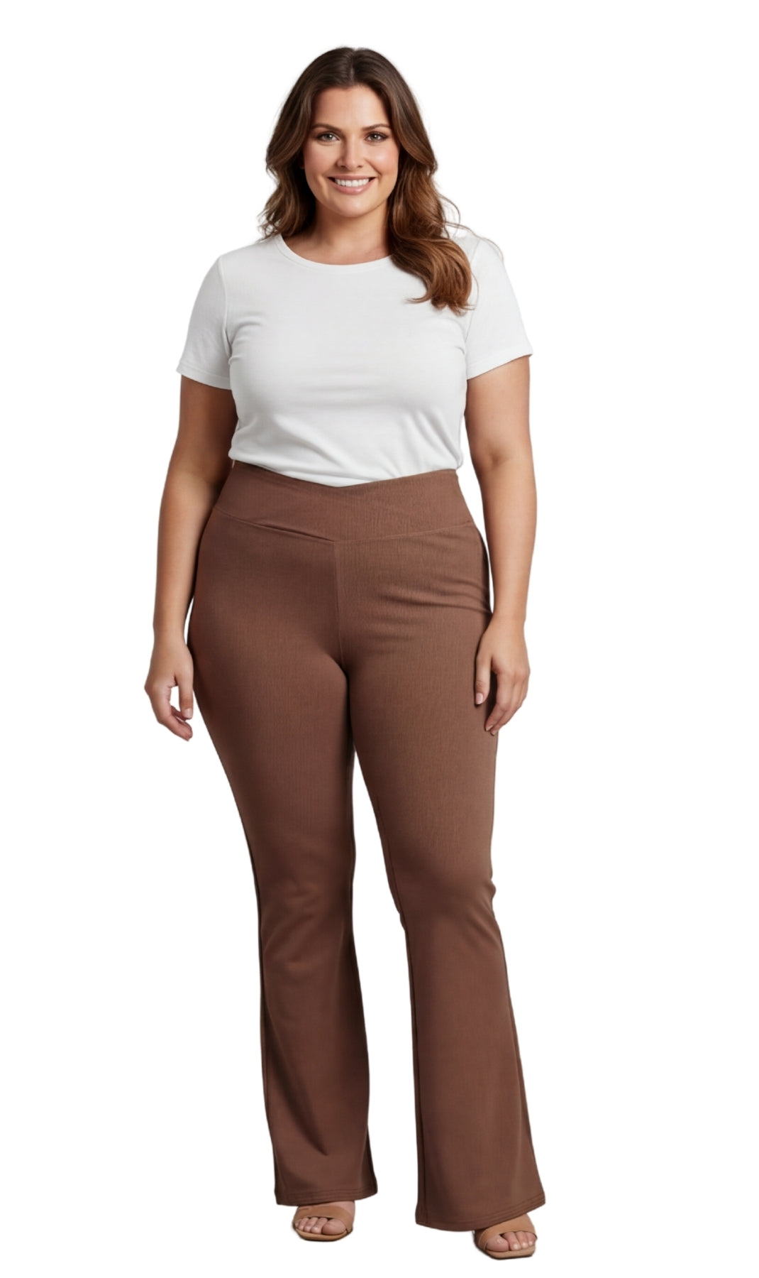 Damen-Bootcut-Leggings aus Baumwoll-Stretch – überlappende Taille, ausgestellter Saum | Größeninklusiv