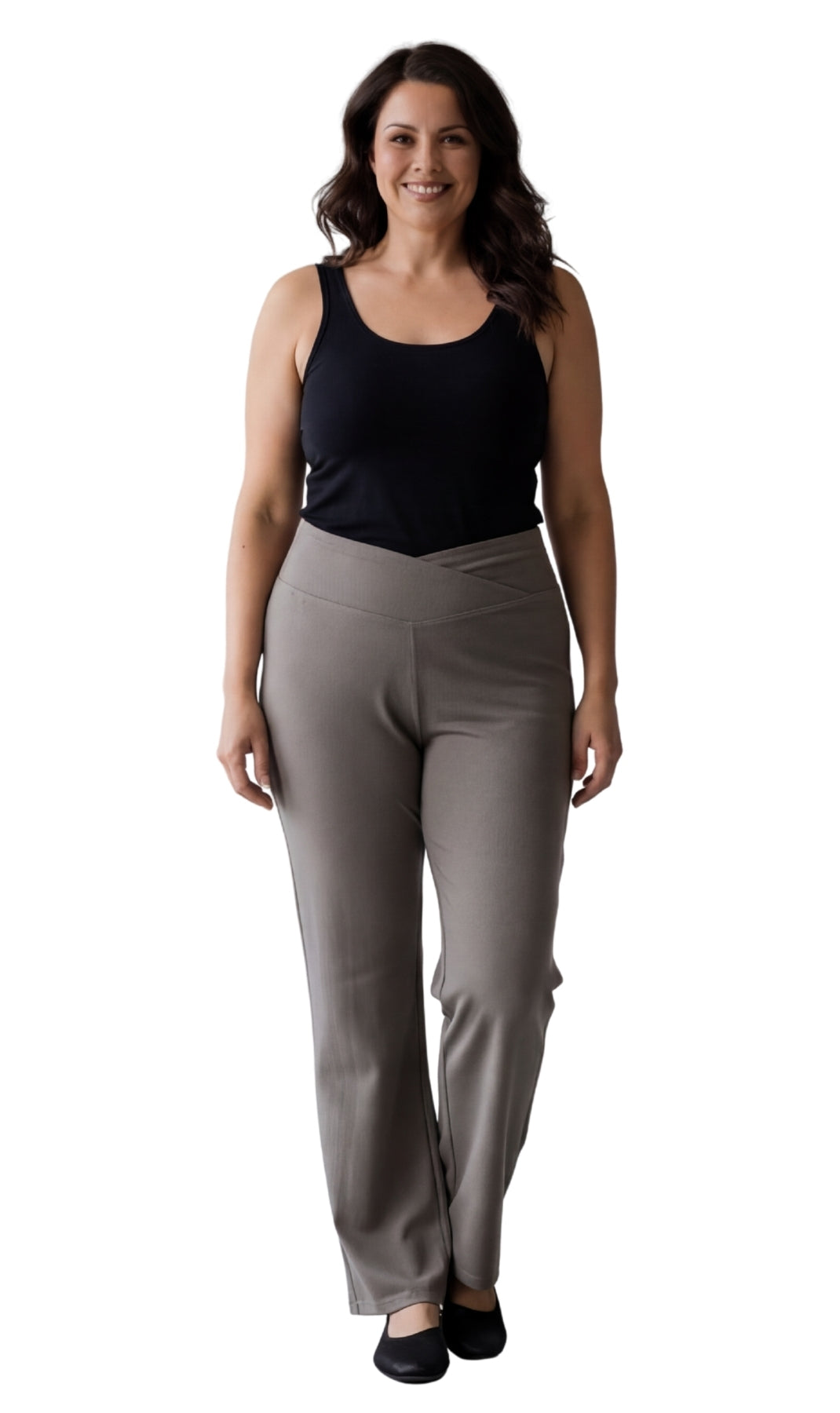 Damen-Bootcut-Leggings aus Baumwoll-Stretch – überlappende Taille, ausgestellter Saum | Größeninklusiv