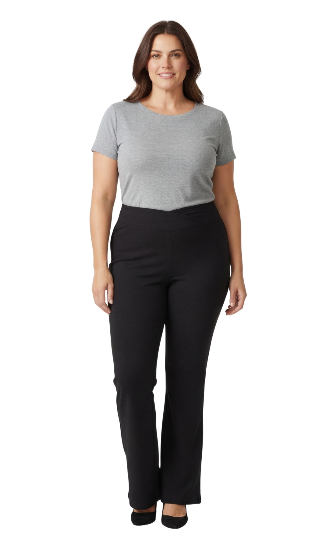 Damen-Bootcut-Leggings aus Baumwoll-Stretch – überlappende Taille, ausgestellter Saum | Größeninklusiv