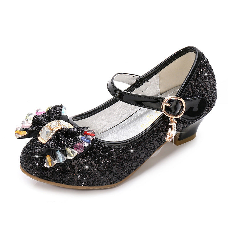 Girls' Crystal Bow Sneakers | Velcro Low-Top Princess Shoes