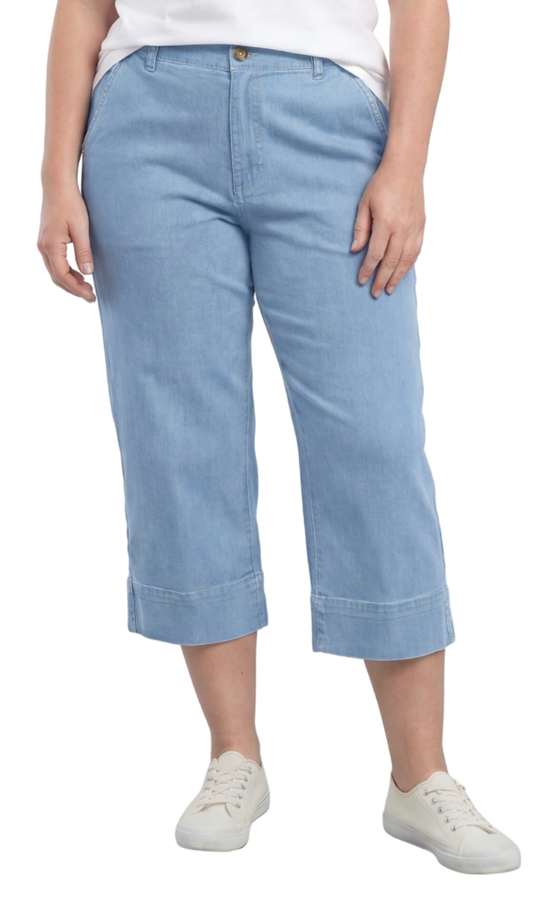 Denim Capri Pants – Relaxed Straight-Leg, Faded Light Blue | Casual Chic