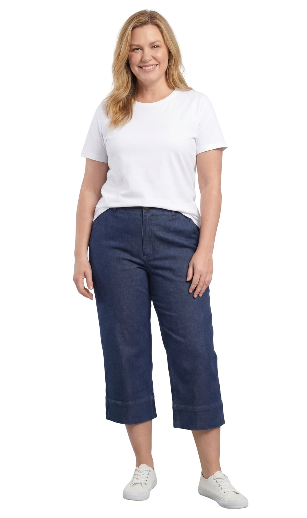 Denim Capri Pants – Relaxed Straight-Leg, Faded Light Blue | Casual Chic