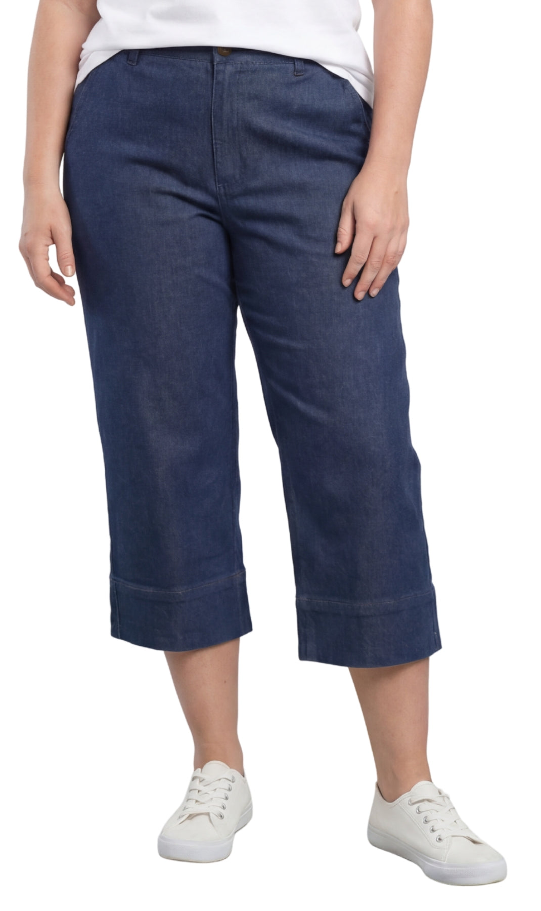 Denim Capri Pants – Relaxed Straight-Leg, Faded Light Blue | Casual Chic