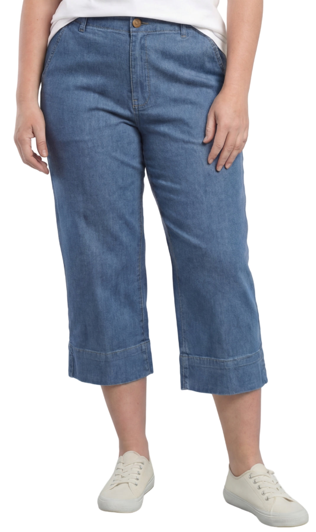 Denim Capri Pants – Relaxed Straight-Leg, Faded Light Blue | Casual Chic