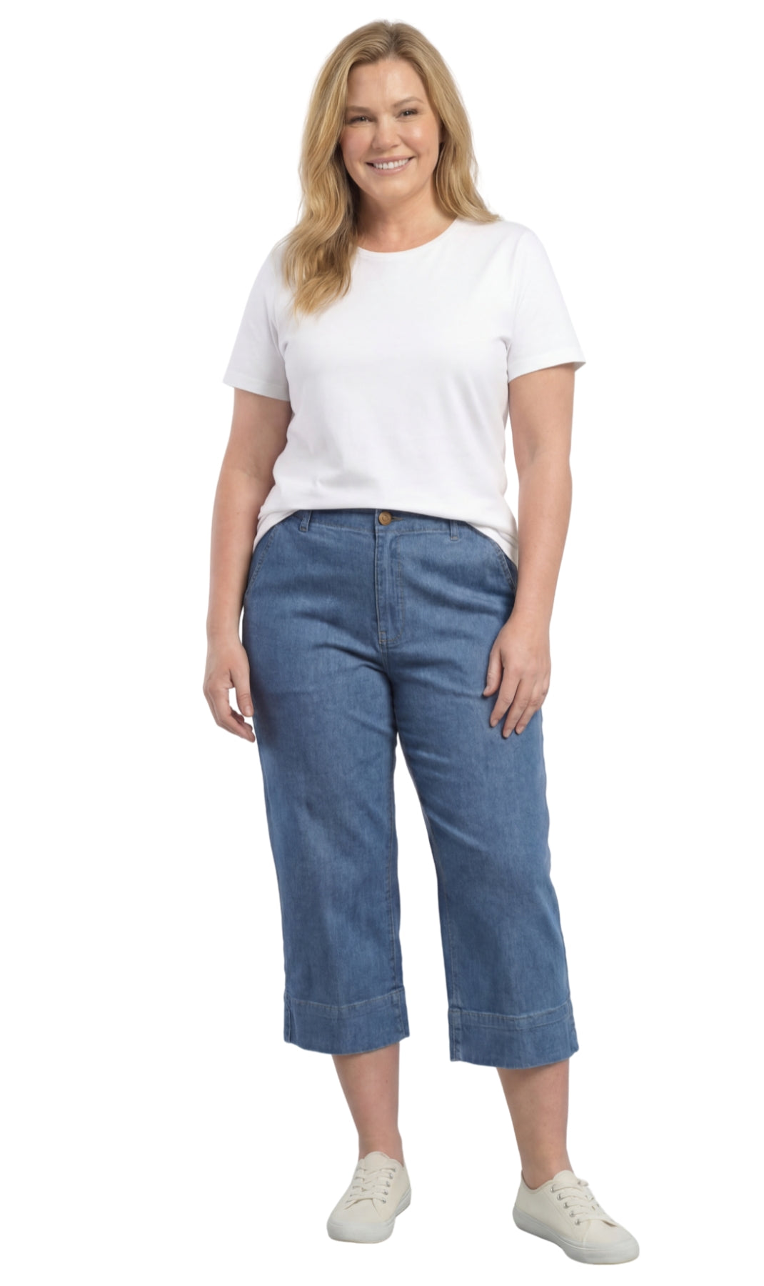 Denim Capri Pants – Relaxed Straight-Leg, Faded Light Blue | Casual Chic