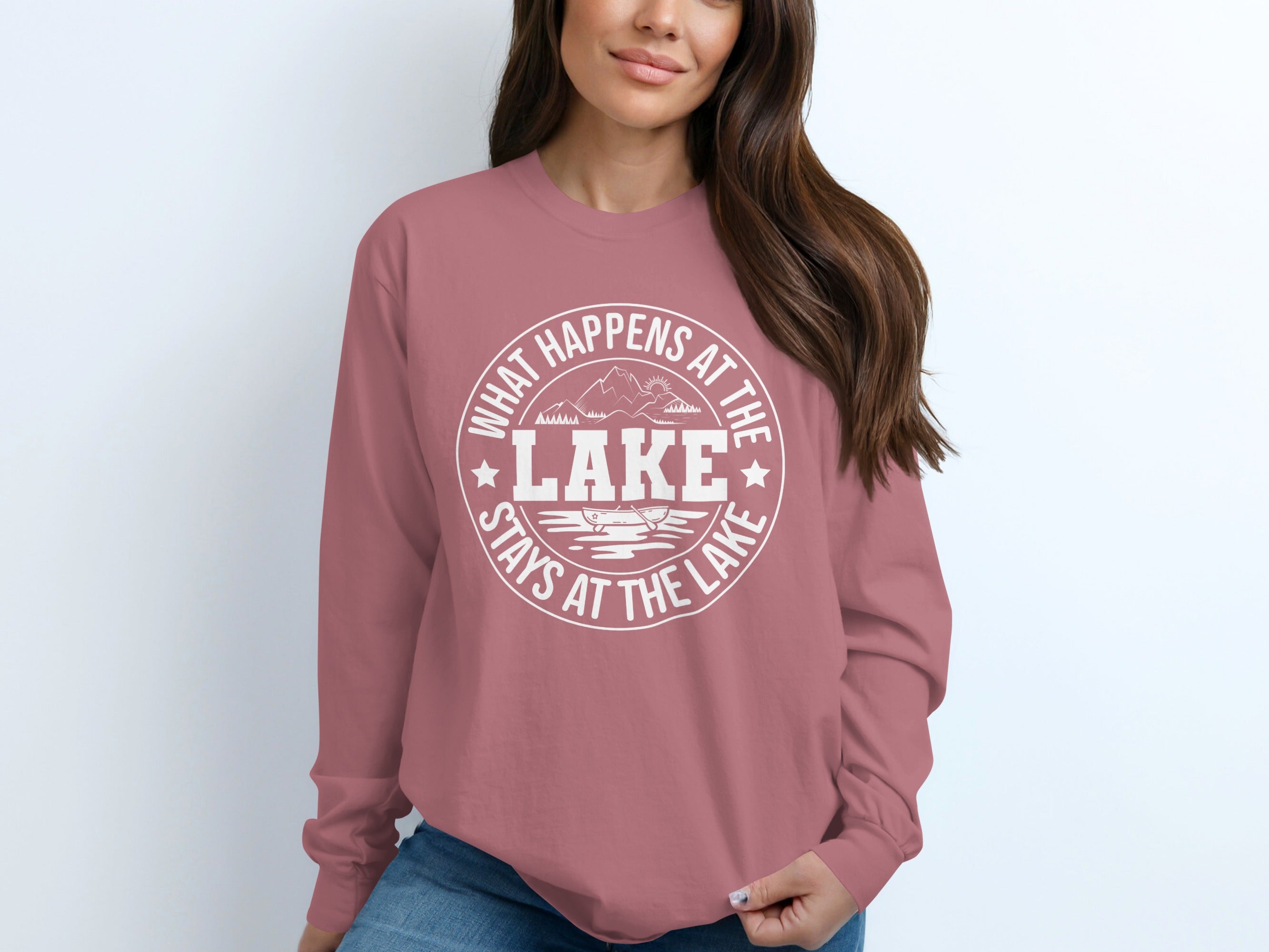 "What Happens At The Lake" Funny Lake Life Long Sleeve T-Shirt
