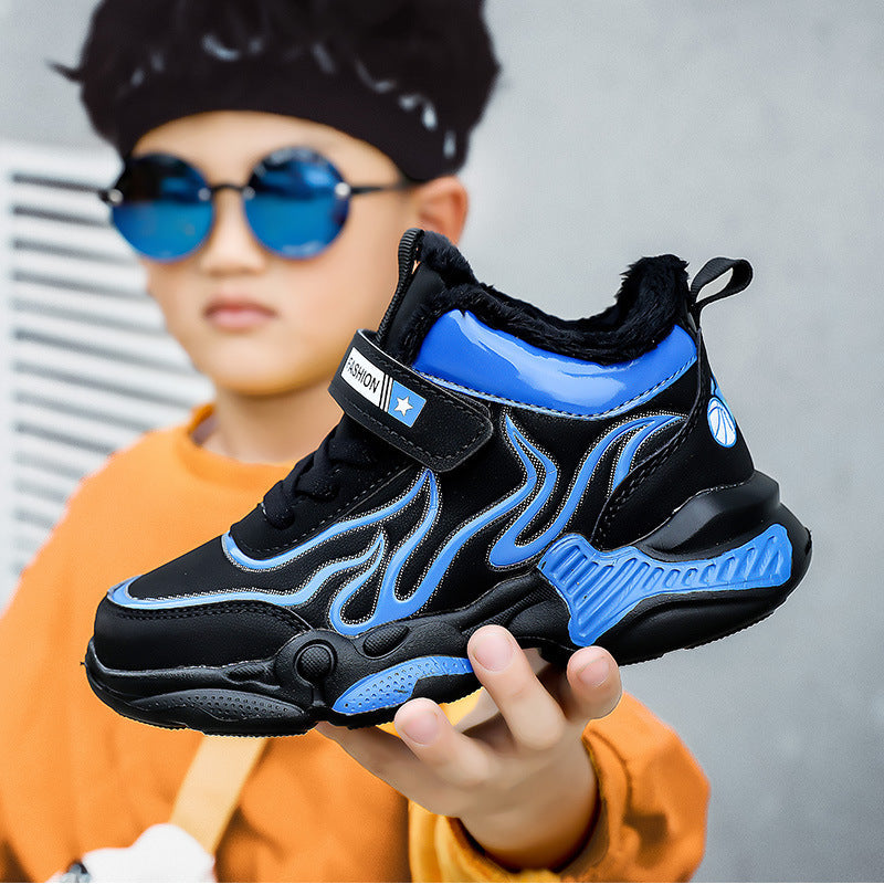 Boys' M2092 Basketball Sneakers – Kids' Leather Sports Shoes in Black Red, Black Blue & Black Yellow