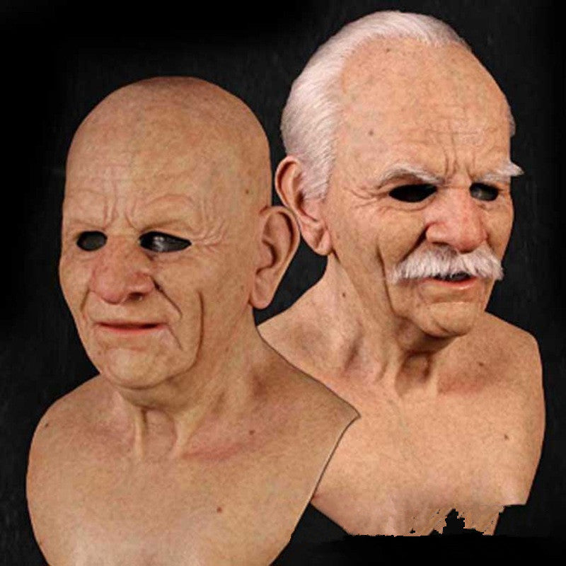 Two busts of elderly men with a black background