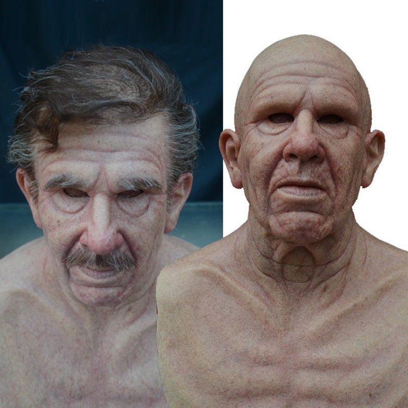 Side-by-side comparison of a man's face before and after aging process.