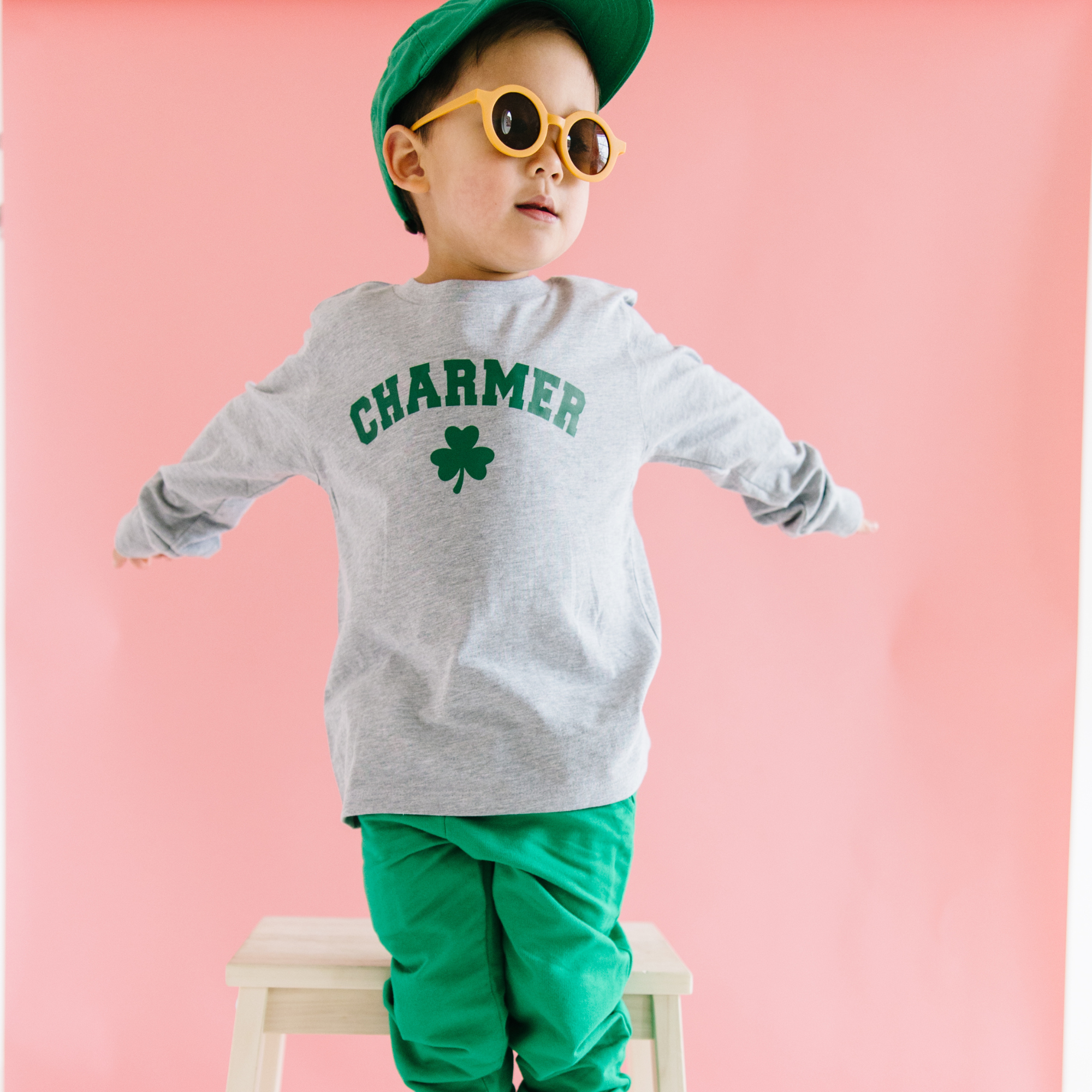 Charmer Long Sleeve Graphic Tee – Green Print Kids & Youth Shirt