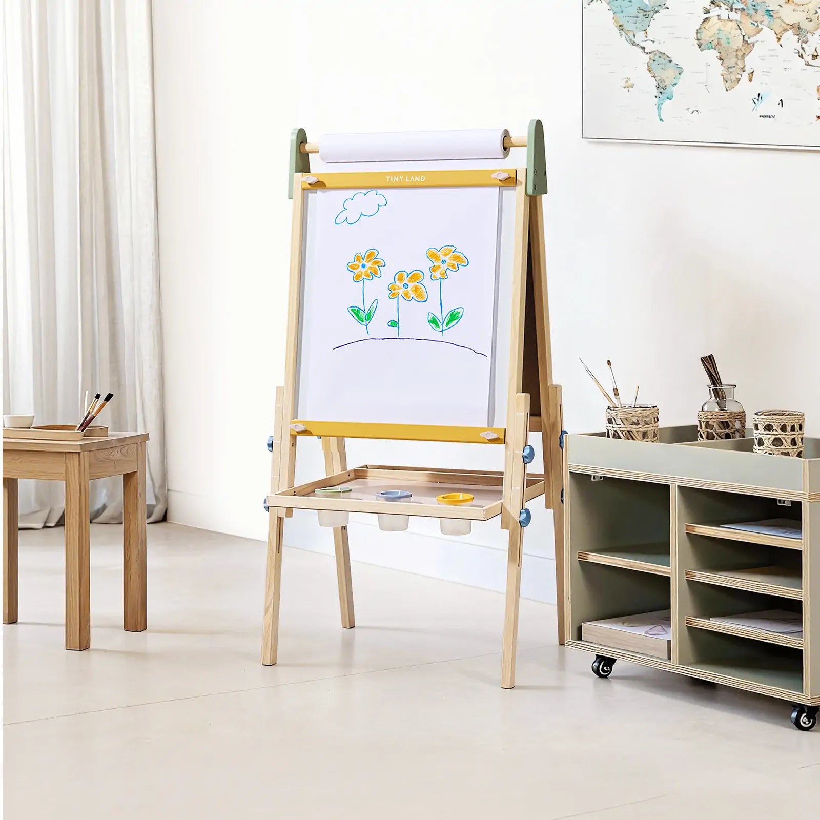 Tiny Land Double-Sided Kids Art Easel – Chalkboard, Whiteboard & Paper Roll