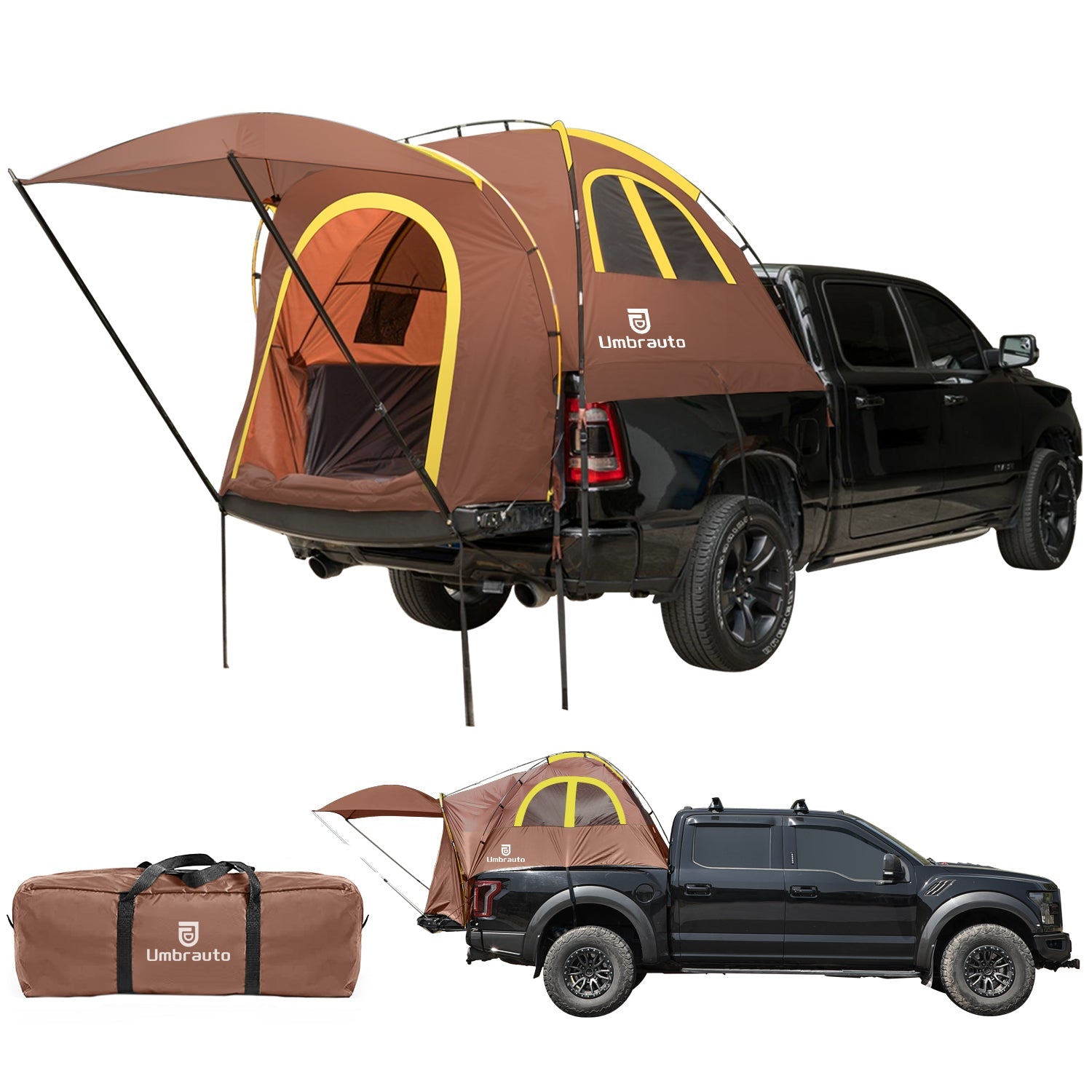 Truck Bed Tent for 5.5–5.8ft Beds — PU3000 Waterproof, 4ft Awning, Color-Coded Setup | 2–3 Sleepers