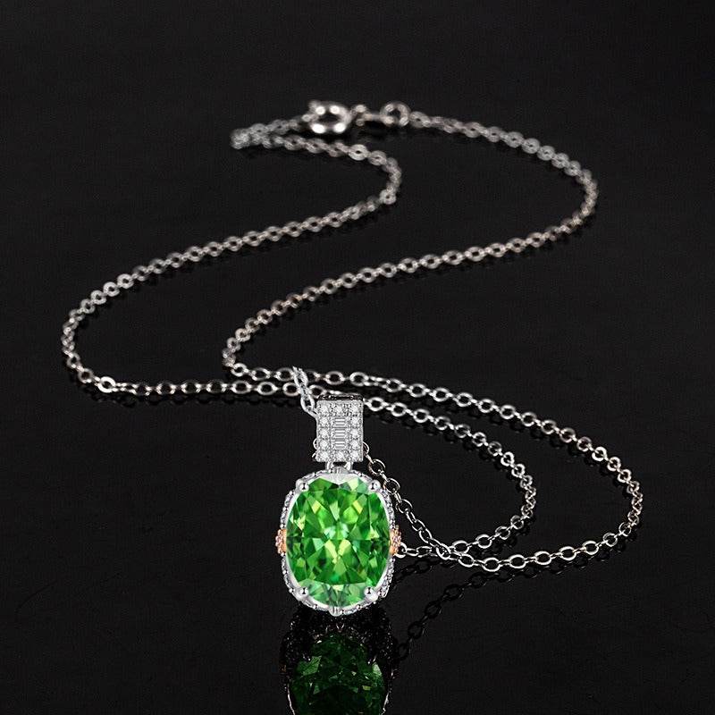 Ice Flower Cut Oval CZ Pendant Necklace | Two-Tone Pavé Halo, Blue & Green
