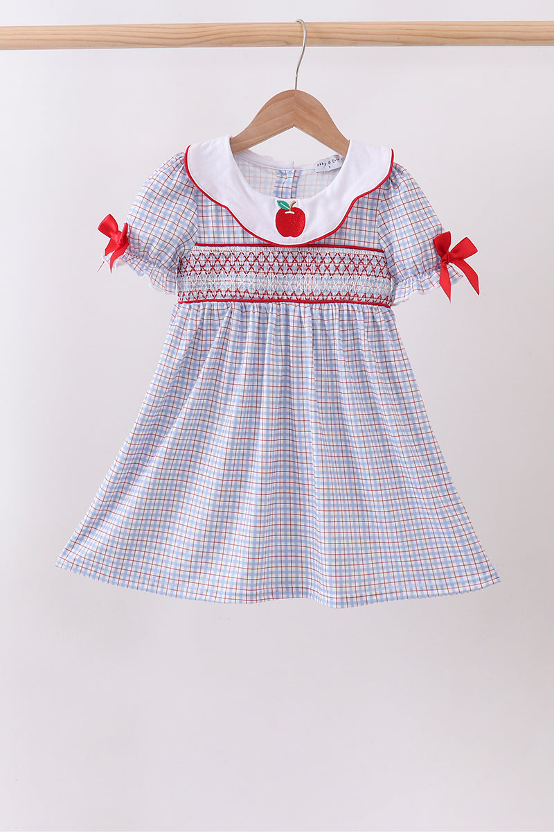Girls Blue Apple Smocked Plaid Dress – Classic Kids Dress