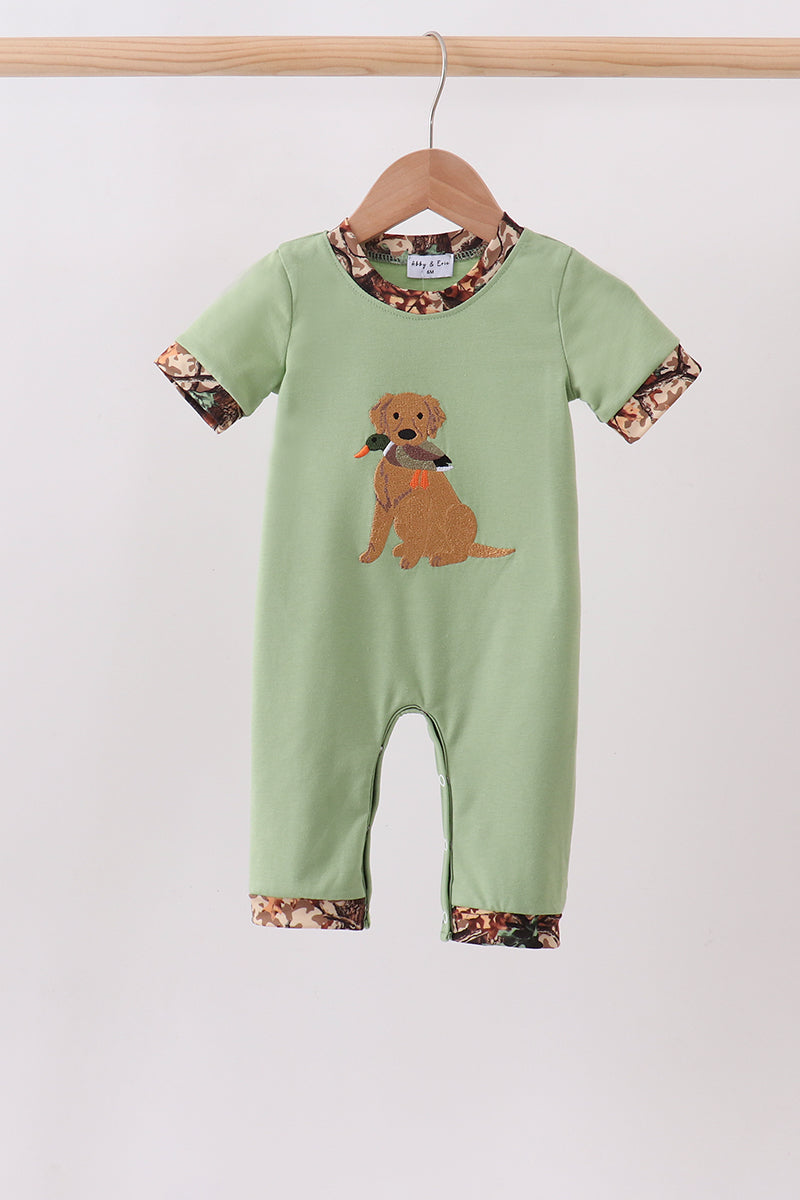 Baby Boys Green Hunting Print Romper – Soft Cotton One-Piece