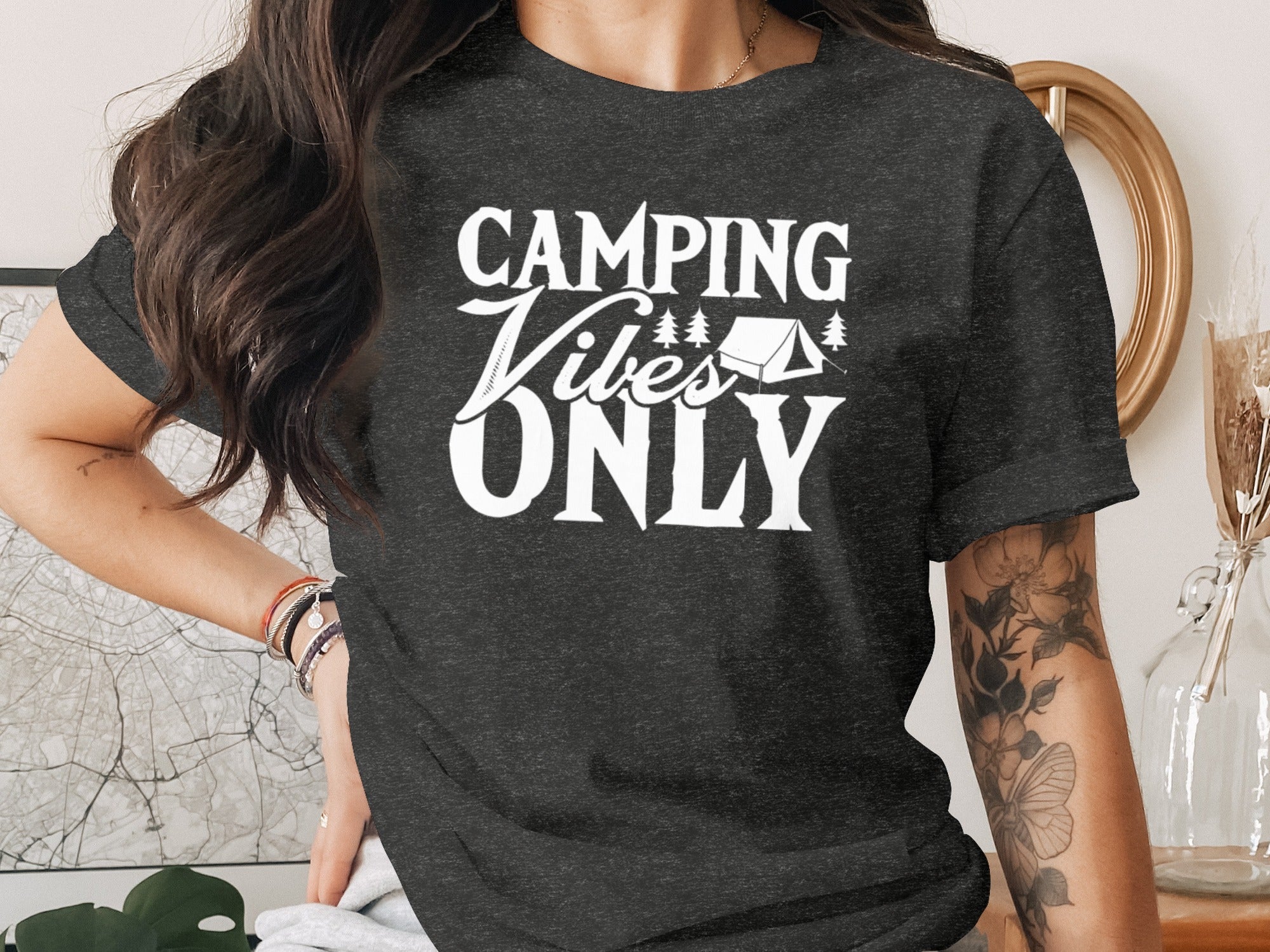 Camping Vibes Only With Tent Graphic Camping T-Shirt