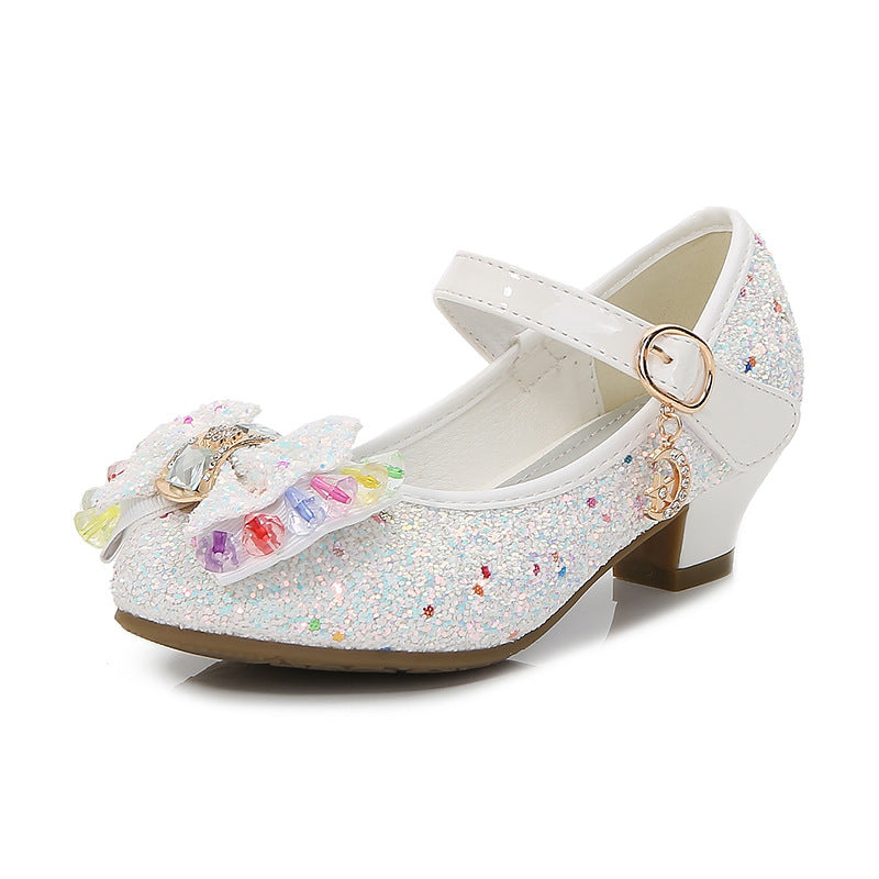 Girls' Crystal Bow Sneakers | Velcro Low-Top Princess Shoes