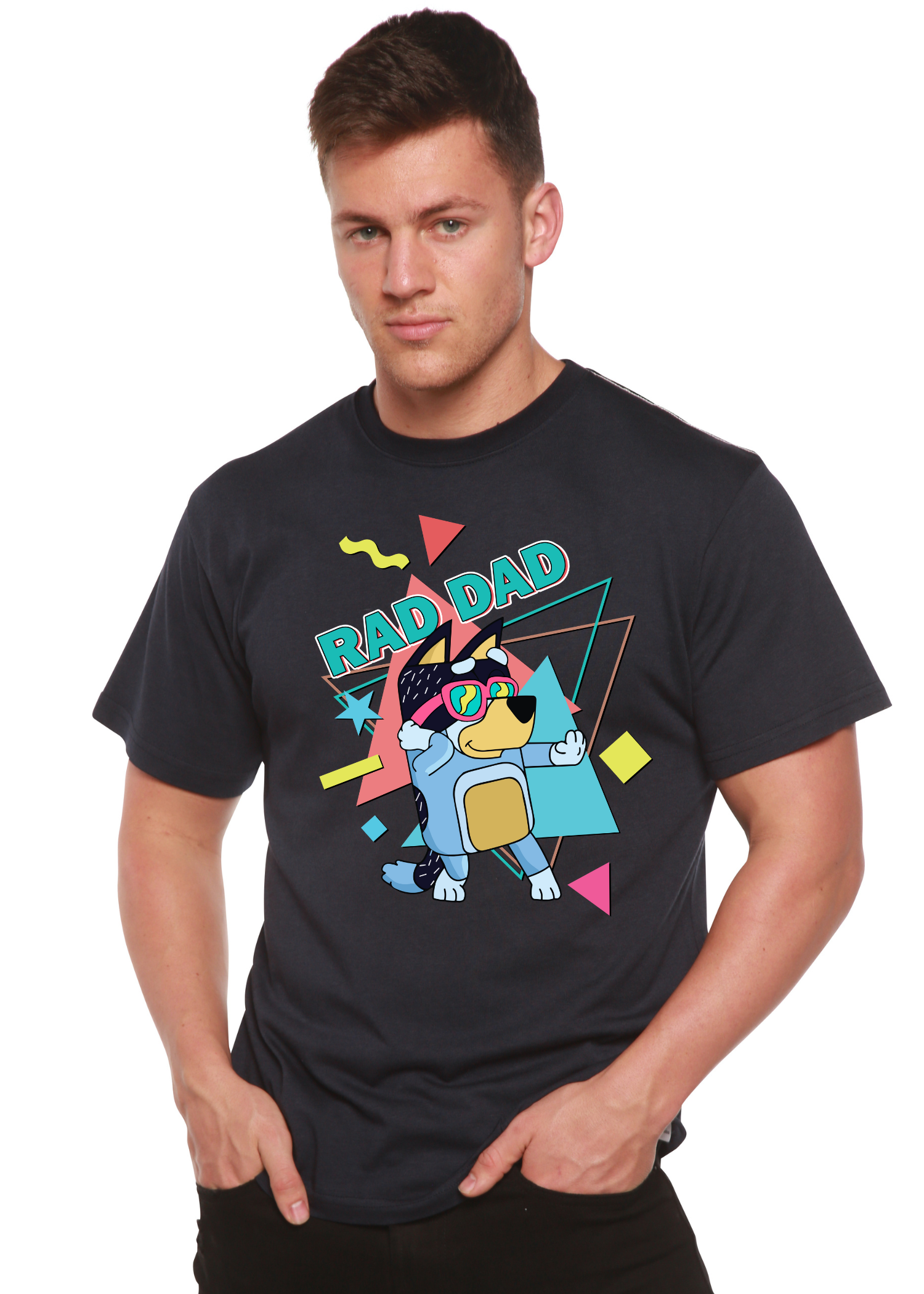 Rad Dad Bluey Men's Bamboo Graphic Tee | 70% Bamboo/Cotton | 15 Colors | S–XXL