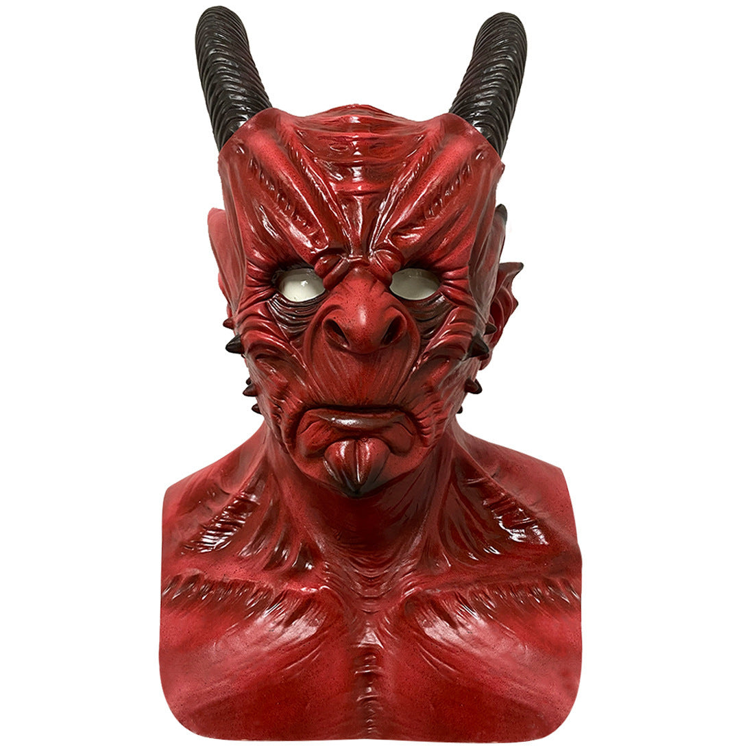 Red devil mask with horns on a white background