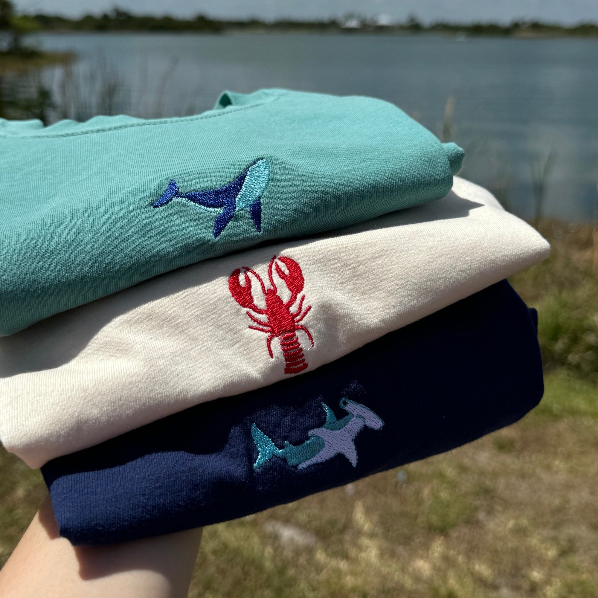 Lobster Embroidered T-Shirt | Coastal Wildlife Tee