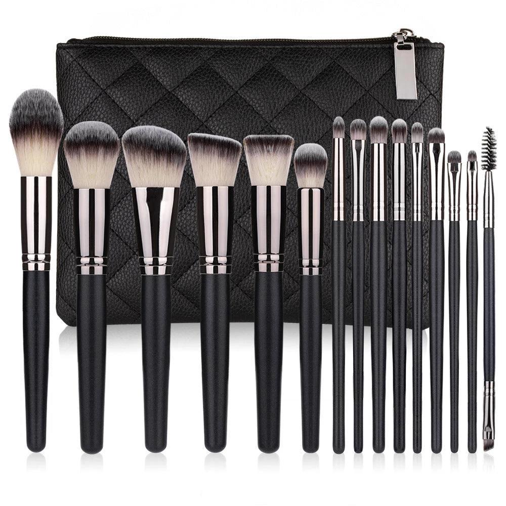 15-Piece Makeup Brush Set – Soft Nylon Bristles | Cosmetic Bag Included