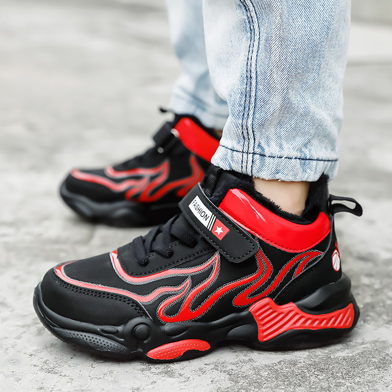 Boys' M2092 Basketball Sneakers – Kids' Leather Sports Shoes in Black Red, Black Blue & Black Yellow