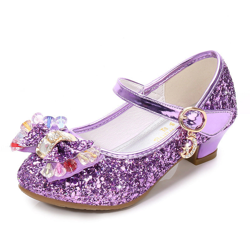 Girls' Crystal Bow Sneakers | Velcro Low-Top Princess Shoes