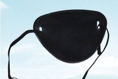 Black eye patch on a light blue background