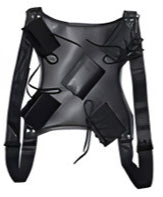 Black leather harness with straps on a white background