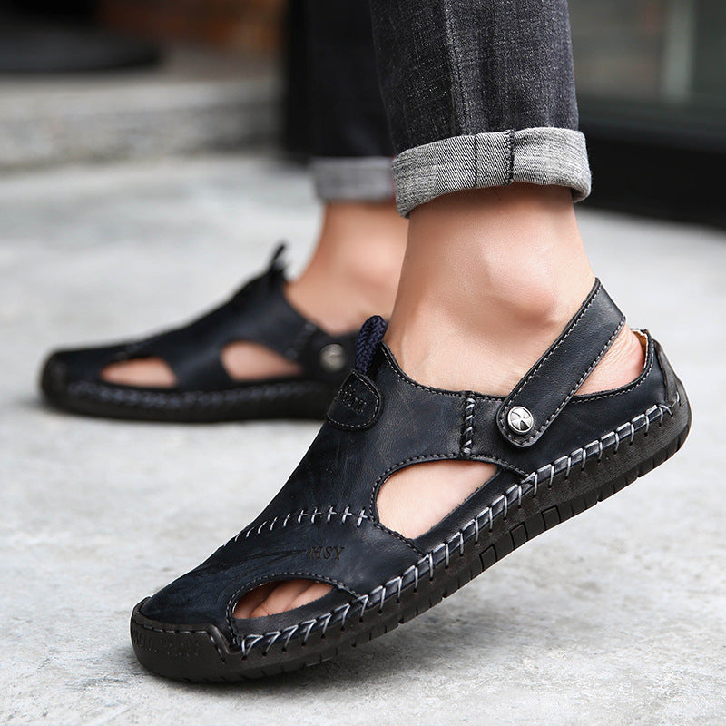 Men's Closed-Toe Leisure Sandals – Rubber Sole, Sizes 38–48